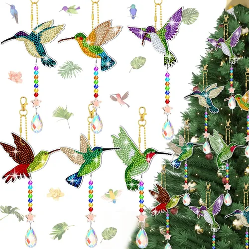 Miniatura 9 de Tradder Juego de 6 piezas de pintura de diamante para colibrí, campanillas de viento, pájaros, kits de arte para adultos, vacaciones, escuela