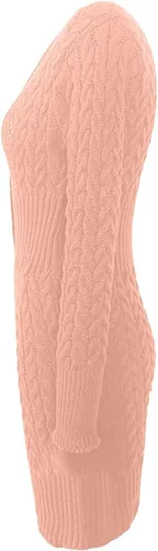Miniatura 5 de Vestido de cóctel para mujer, de color sólido, de punto, mediana, manga larga, media cremallera, cuello en V, vestido de fiesta, vacaciones