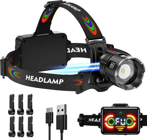 220000 Camping Headlamp and Bike Light Function 17 Modes Motion Sensor Adjustable Focus, More Than 95H Standby IP65 Waterproof, 125° Angle Head Lamp