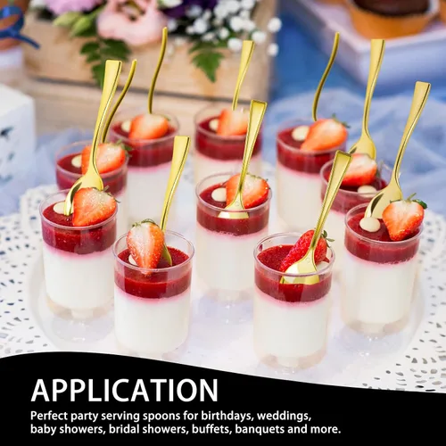 Miniatura 7 de Mini Cucharas de Plástico Dorado de 4 Pulgadas, Paquete de 100 Cucharas Pequeñas de Degustación Resistentes para Postres de Fiesta, Aperitivos