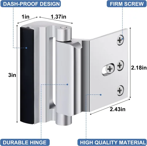 Miniatura 2 de Paquete de 6 refuerzos de seguridad para puerta para el hogar con 48 tornillos a prueba de niños, cerraduras de puerta para cerradura
