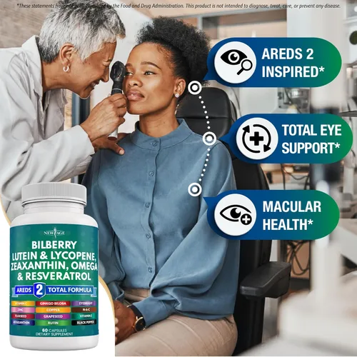 Miniatura 2 de NEW AGE Vitaminas para la salud ocular con arándano, luteína y zeaxantina, licopeno, resveratrol, extracto de semilla de uva, astaxantina, vitamina