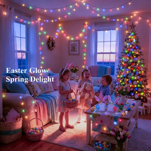 Miniatura 2 de Ollny Luces RGB de Halloween, 200 luces LED de 66 pies, 130 modos que cambian de color, luces de Navidad conectables con control remoto, verde