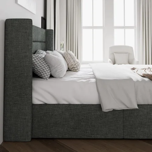 Miniatura 4 de SHA CERLIN Cama de Almacenamiento Elevable de Tamaño Completo/Cabecera Moderna Tipo Wingback/Marco de Cama Plataforma Tapizada/Almacenamiento Gris