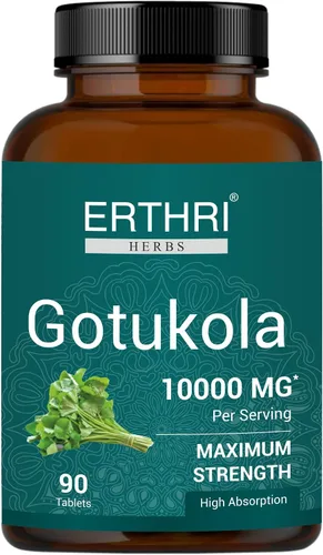 Comprimidos de Gotu Kola 100% orgánico de 10,000 mg (90 unidades) Suplemento de hierbas veganas y sin gluten, sin colores, sabores y conservantes