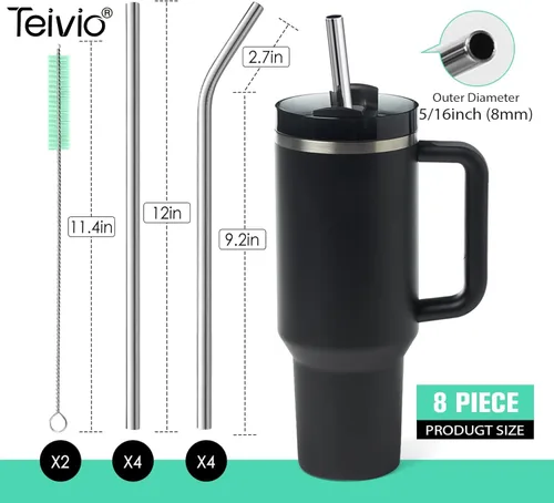 Miniatura 3 de Teivio 8 popotes de acero inoxidable de 5/16 pulgadas de ancho para vaso de 40 onzas con asa, popotes de metal reutilizables de 12 pulgadas