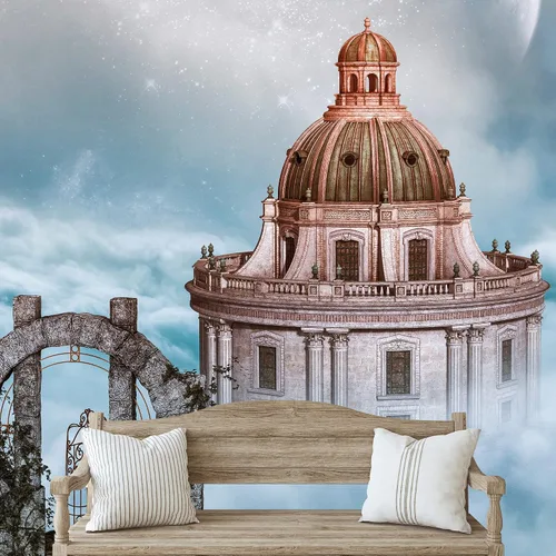 Miniatura 23 de IDEA4WALL Adhesivo mural removible para pared, cielo azul, castillo mágico místico, fantasía y ciencia ficción, arquitectura, fotografía, arte