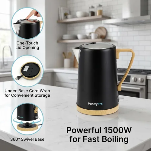Miniatura 5 de PantryPro Hervidor eléctrico de ebullición rápida de 1.7L 1500W - Interior de acero inoxidable - Apagado automático, protección contra hervir