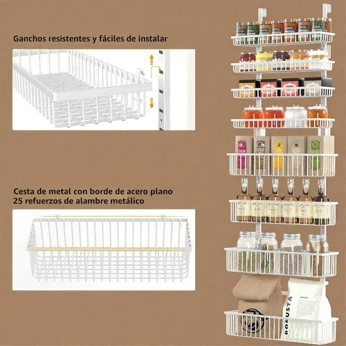 Miniatura 4 de Moforoco Organizador de Despensa Blanco Sobre la Puerta, Organización y Almacenamiento de Despensa, Estantes Colgantes de Metal para Especias
