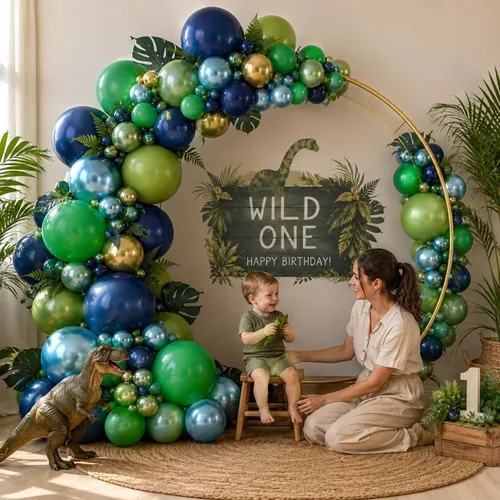 Miniatura 5 de Kit de guirnalda de globos azules y verdes de 134 piezas, kit de arco de globos azul marino, verde oscuro y dorado con globos cromados metálicos