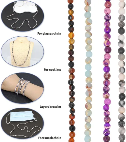 Miniatura 3 de LuReen Stylish Eyeglass Chain Sunglass Chain for Women, Natural Stone Beaded Glass Strap Glass Lanyard Around Neck Daily Wear