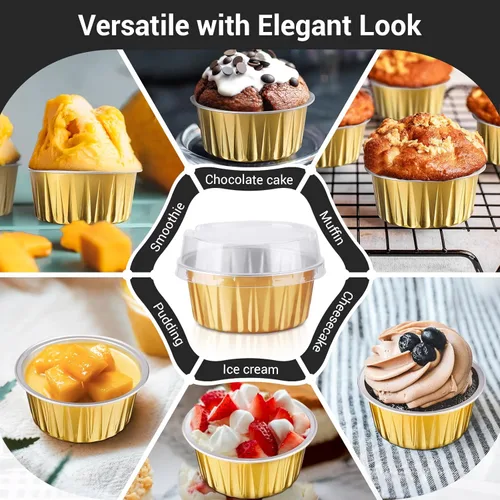 Miniatura 7 de EUSOAR Forros para cupcakes para hornear, 50 forros para magdalenas de 5 onzas, moldes de papel de aluminio desechables, recipientes de postre, 5