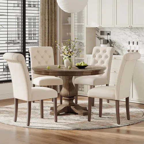 MALOL Parsons - Juego de 4 sillas de comedor tapizadas copetudas, sillas de cocina con asiento acolchado y patas de madera maciza, sillas laterales