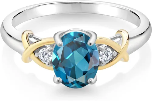 Miniatura 94 de Anillo de compromiso de oro amarillo de 10 quilates y plata 925 con piedra natal y diamantes cultivados en laboratorio para mujer, ovalado de 0.315