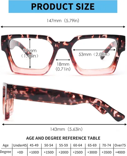 Miniatura 6 de JM Paquete de 3 lentes de lectura cuadrados estilo Oprah para mujeres y hombres, lectores rectangulares de gran tamaño, con bisagra de resorte