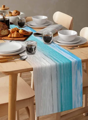 Miniatura 6 de Camino de mesa de verano de 36 pulgadas de largo con océano tropical, playa, mar, agua, camino de mesa para cena familiar, boda, fiesta interior al