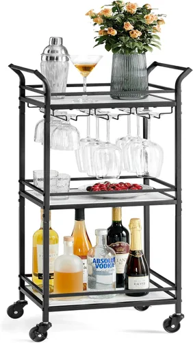 Miniatura 10 de VASAGLE Carrito de Bar, Carrito de Servicio de Bar para el Hogar, Carrito de Servicio de Bar Pequeño con Estante de 3 Niveles, Portabotellas