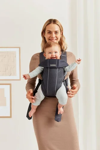 Miniatura 5 de BabyBjörn Portabebés Mini, antracita, malla 3D Portabebés para recién nacidos (7-25 libras), ergonómico, fácil de usar
