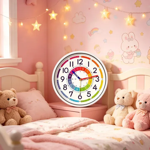 Miniatura 7 de Reloj de pared para niños, reloj de pared silencioso de 12 pulgadas para niños, reloj de pared decorativo de cuarzo silencioso sin tictac para aulas