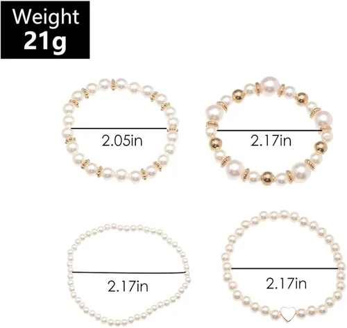 Miniatura 2 de Caiyao Temperament Fashion Imitated Pearl apilable capas pulseras declaración grande de perlas de imitación corazón brazalete blanco redondo perla
