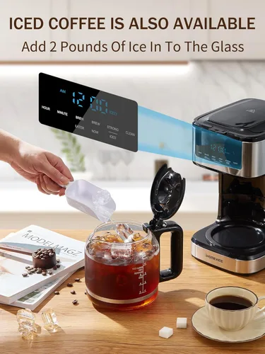 Miniatura 4 de Ihomekee Cafetera, Cafetera de Goteo Programable de 12 Tazas, Máquina de Café de Goteo Regular y Fuerte con Función de Café Helado para Hogar