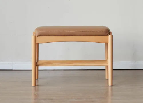 Miniatura 8 de Banco de zapatos de madera maciza montado, banco de zapatos con cojín de cuero de silicona para entrada, sala de estar, dormitorio, pasillo, 11.8 x