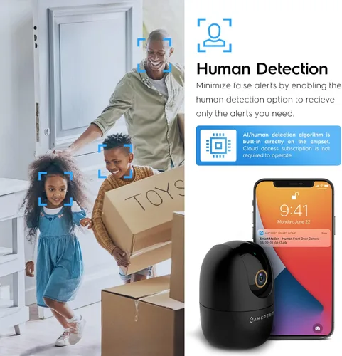Miniatura 4 de Amcrest Cámara WiFi de 4MP para interiores, cámara para perros, monitor de sonido y bebé, detección de humanos y mascotas, seguimiento de Negro