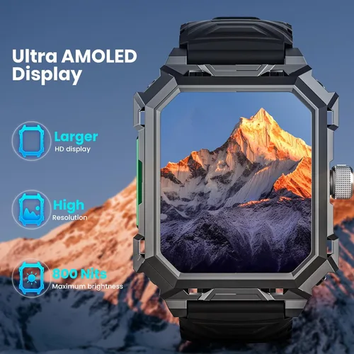 Miniatura 2 de Rogbid Relojes inteligentes militares para hombres, 2.06 pulgadas AMOLED IP68 impermeable Smartwatch para Android iOS, contestar/hacer llamadas
