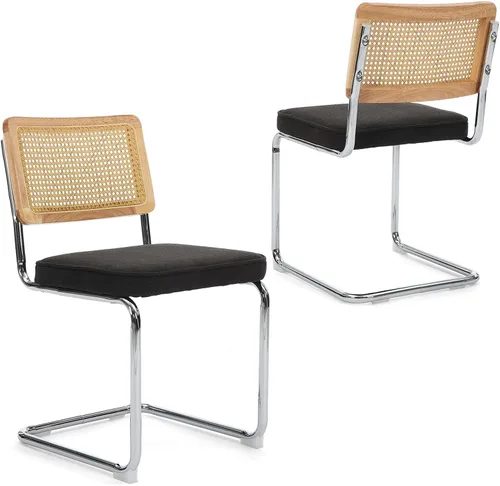 Miniatura 8 de Upholstered Velvet Dining Chairs Set of 2, Mid Century Modern Armless Upholstered Dining Chair with Rattan Back Stainless Chrome Frame for Dining