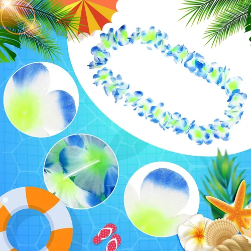 Miniatura 3 de Jexine 50 unidades de collar hawaiano Leis de flores tropicales para fiesta Luau, flores artificiales, lazo para el cuello para decoración de playa