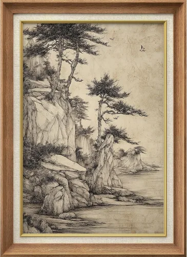 Miniatura 204 de MUDECOR Lienzo enmarcado prémium para pared, pinos nevados en bosque de invierno, ilustraciones modernas, arte contemporáneo, escénico, divertido