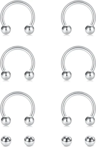 Miniatura 10 de D.Bella Anillos de herradura para el tabique de nariz de acero quirúrgico 16G 18G 20G Joyería de piercing para nariz, cartílago, hélix, tragus, aro