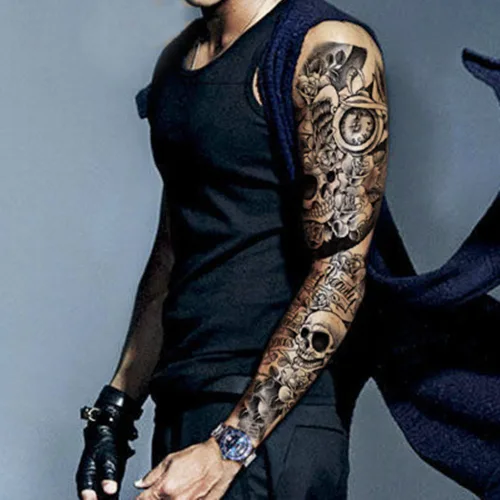Miniatura 4 de DaLin - 4 hojas extragrandes de tatuajes temporales de brazo completo para mujeres, tatuajes para hombres, adultos, pesadilla antes de Navidad