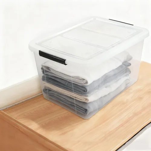 Miniatura 6 de Contenedores de almacenamiento transparentes de 70 L, paquete de 4, contenedores de almacenamiento apilables de plástico con tapas y ruedas, sin BPA