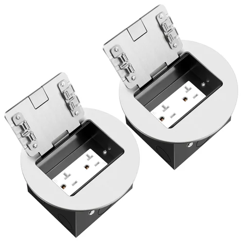 Miniatura 20 de Kit de toma de corriente eléctrica de piso empotrado, salida dúplex GFCI circular oculta de 20 amperios, salida de receptáculo resistente a