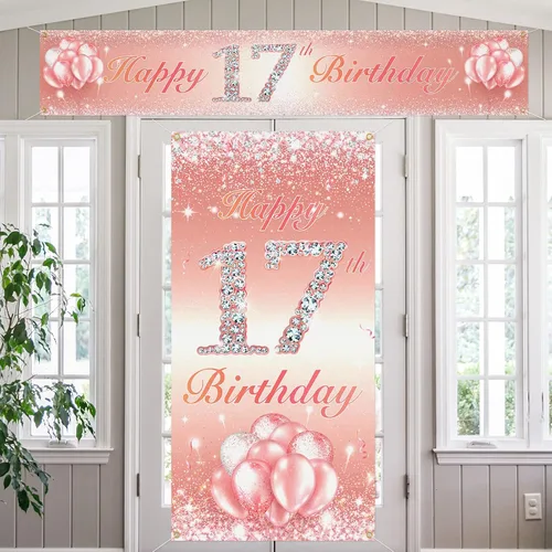 Miniatura 33 de Juego de carteles largos de feliz cumpleaños 10 para puerta, porche, decoración de cumpleaños de 10 años para niñas, suministros de fiesta