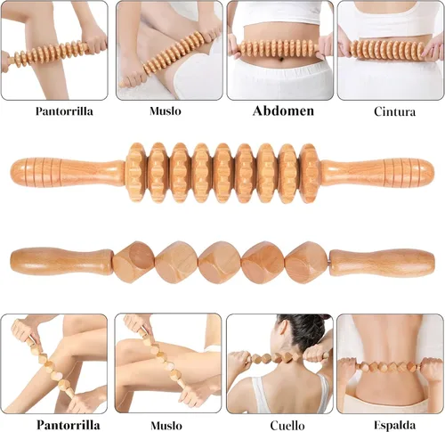 Miniatura 3 de Komogir Herramientas de masaje de terapia de madera, masajeador de drenaje linfático 5 en 1, kit de maderoterapia, masajeador de madera