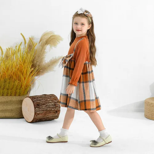 Miniatura 6 de Ropa para niña pequeña, vestido de otoño e invierno, vestido de franela a cuadros, vestido de fiesta con lazo para niñas con diadema