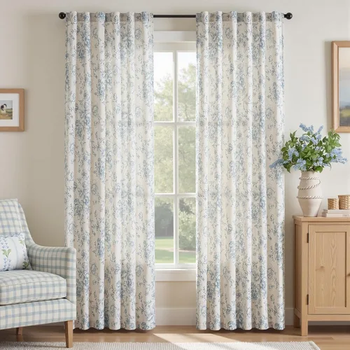 Jinchan Cortinas de Mezcla de Lino con Estampado Floral para Sala de Estar, 84 Pulgadas de Largo, Cortinas con Bolsillo para Varilla y Tab Trasera,