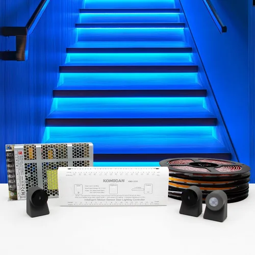 Miniatura 10 de Kit de iluminación LED para escaleras con sensor de movimiento inteligente KMG-3233, tira de luz LED cortable de 40" para luces de escalera LED
