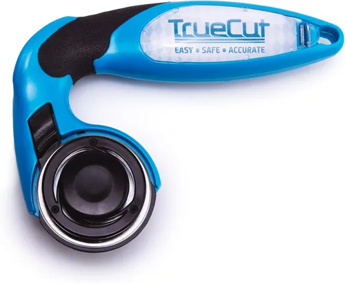 TrueCut My Comfort - Cortador giratorio ergonómico de 1.772 pulgadas para tela, acolchado, costura, manualidades, zurdo o diestro, regla de guía y