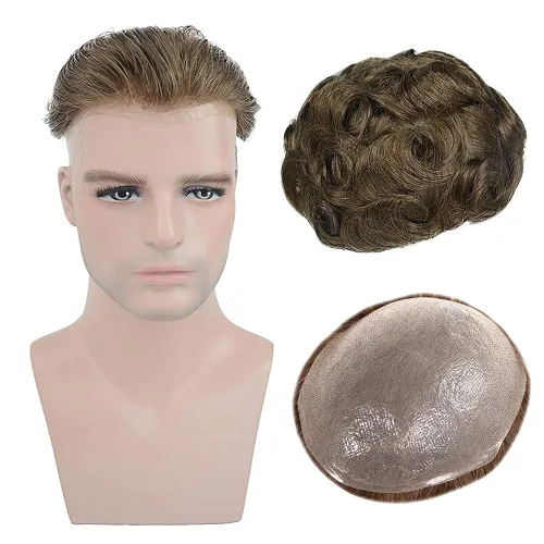 Miniatura 13 de Amiable toupee para hombres 0.001 in ultra suave piel fina para hombre, pieza de cabello humano real para hombres, sistema de reemplazo de cabello