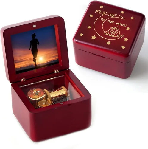 Miniatura 9 de Caja de Música Mini con Marco de Fotos Grabado Láser Caja de Música Vintage de Cuerda, Regalo para el Día de la Madre Día de San Valentín Día