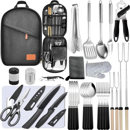 Juego de Utensilios de Cocina para Acampar - Juego de Utensilios de Campamento Elementos Esenciales de Cocina para Campamento en Auto Equipo para