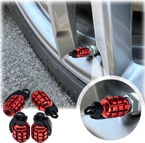 Miniatura 6 de 8 tapas de vástago de válvula de neumático, tapas de válvula de neumático de acero inoxidable para automóviles, camiones, SUV, motocicletas, Rojo