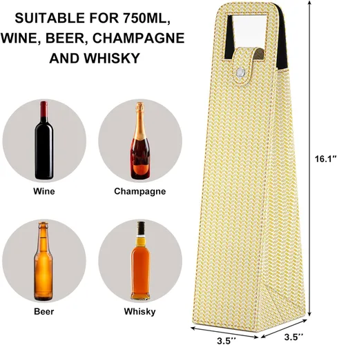 Miniatura 2 de Bolsa de regalo de vino RYDDOY, portador de vino reutilizable de cuero, bolsas de regalo para una sola botella de champán y cerveza para cumpleaños