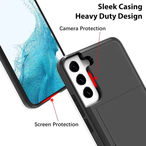 Miniatura 5 de Funda tipo cartera para Samsung Galaxy S22 con ranura para 2 tarjetas de crédito Funda a prueba de golpes Hybrid Heavy Duty Protection Armor Funda