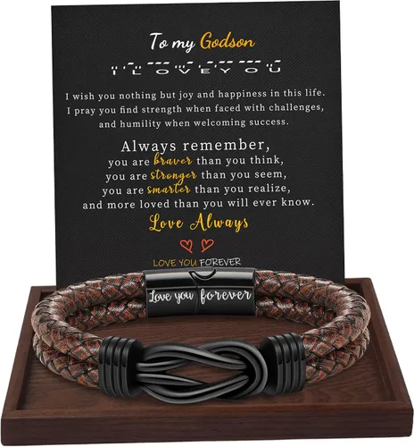 Miniatura 20 de BTYSUN Regalos para hombres, regalos del día de San Valentín para él, novio, marido, adolescentes, pulseras de cuero para hombres, regalos de amor
