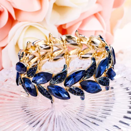 Miniatura 5 de BriLove Pulsera elástica de hoja con forma de marquesa de cristal nupcial para mujer