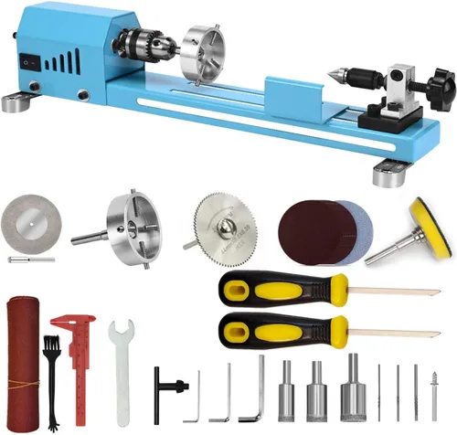 Torno de madera Mini máquina de torno multiuso Tipo Torno Fresado Corte Molienda Pulido Profesional Torno de mesa Kit de herramientas